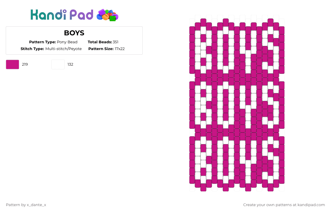 BOYS - Pony Bead Pattern by x_dante_x on Kandi Pad - white,pink