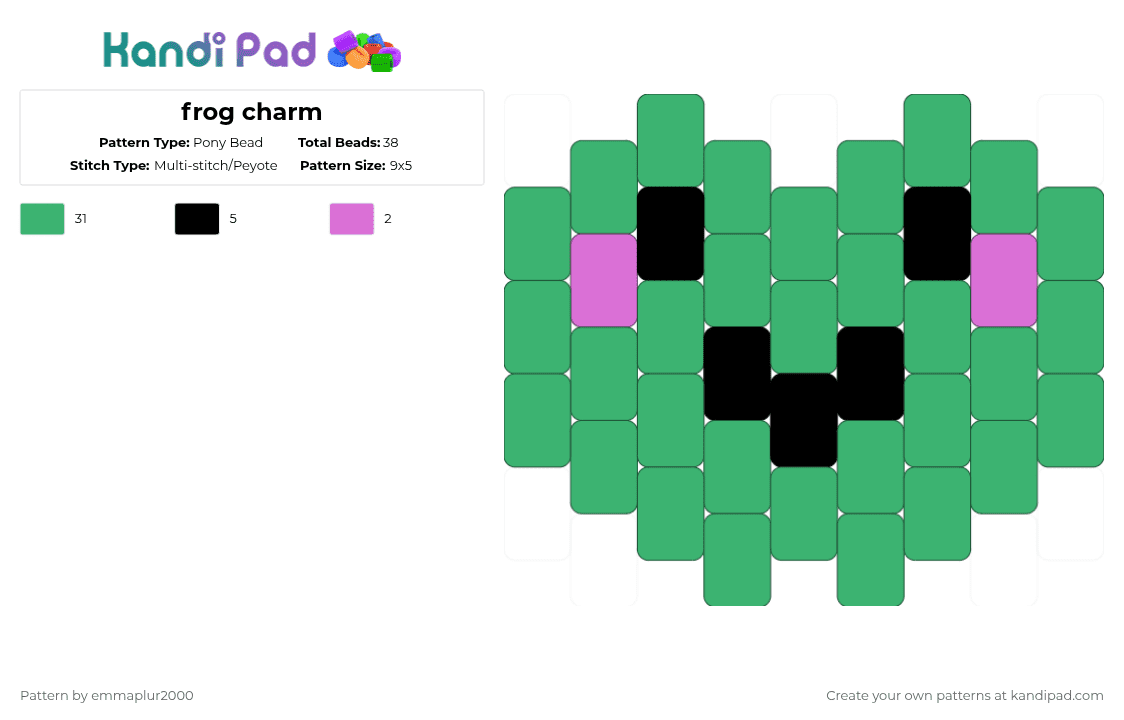 frog charm - Pony Bead Pattern by emmaplur2000 on Kandi Pad - green