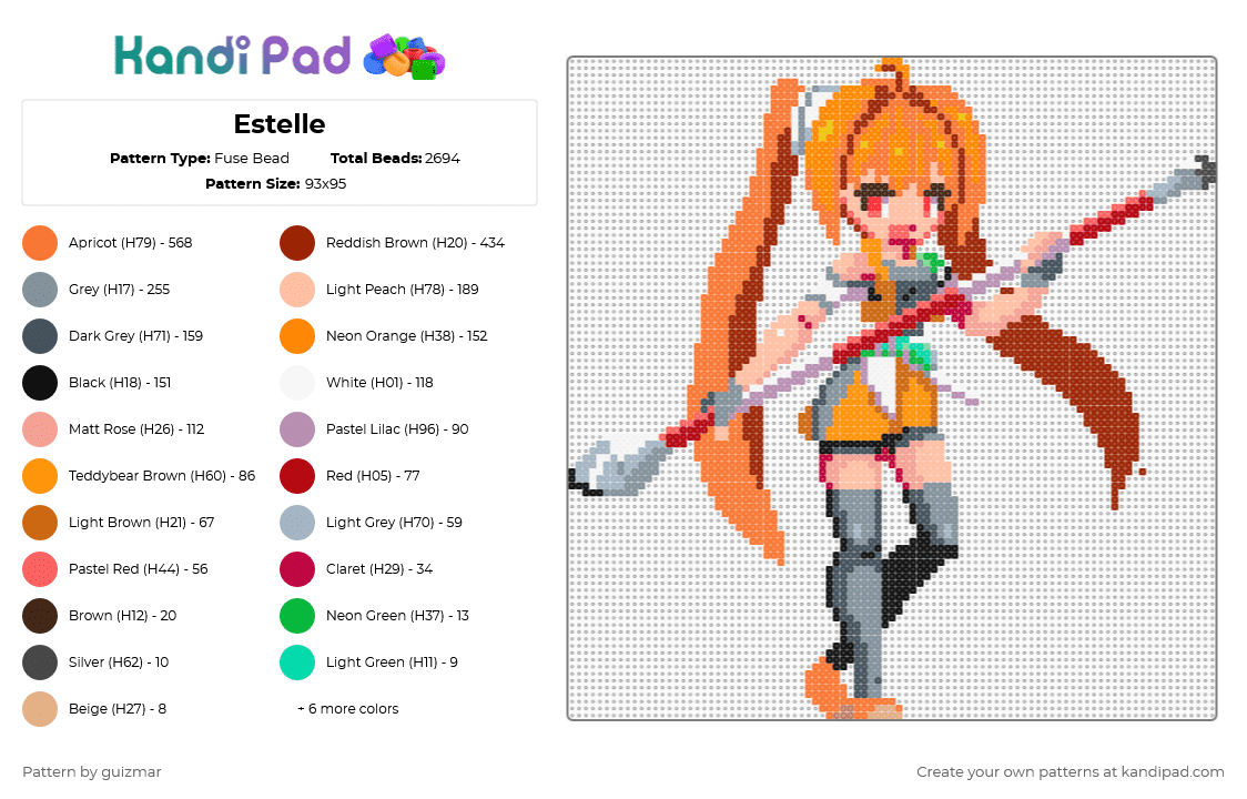 Estelle - Fuse Bead Pattern by guizmar on Kandi Pad - gray,orange,beige,red