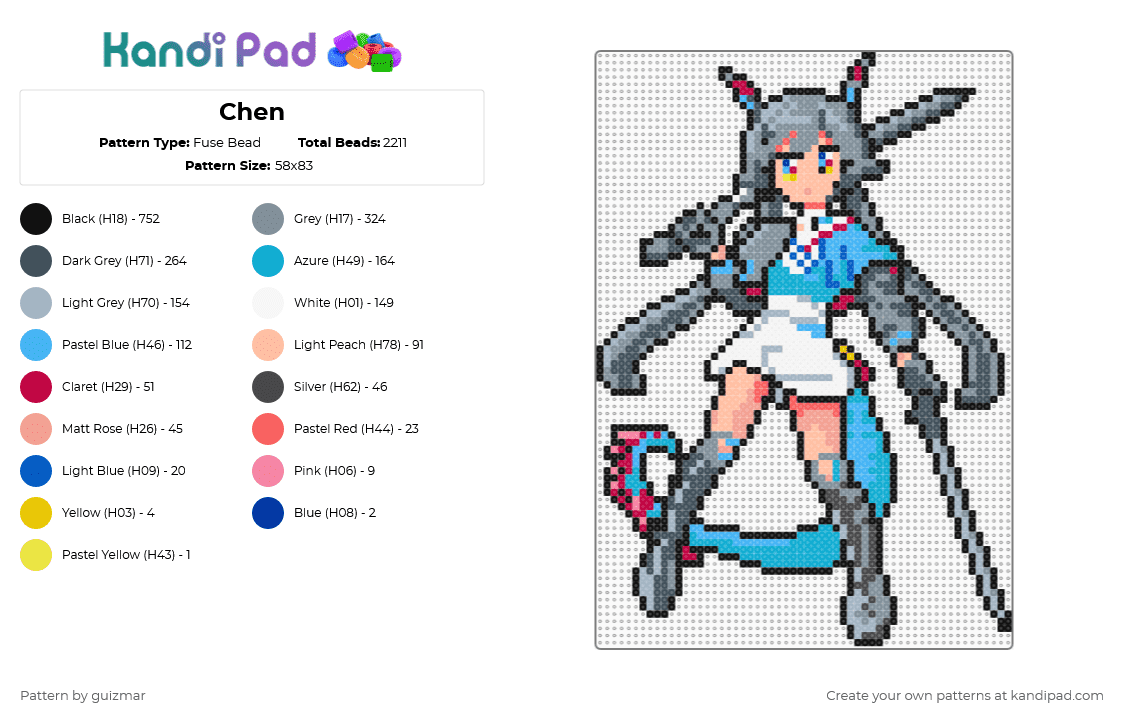 Chen - Fuse Bead Pattern by guizmar on Kandi Pad - gray,light blue,purple,beige,colorful
