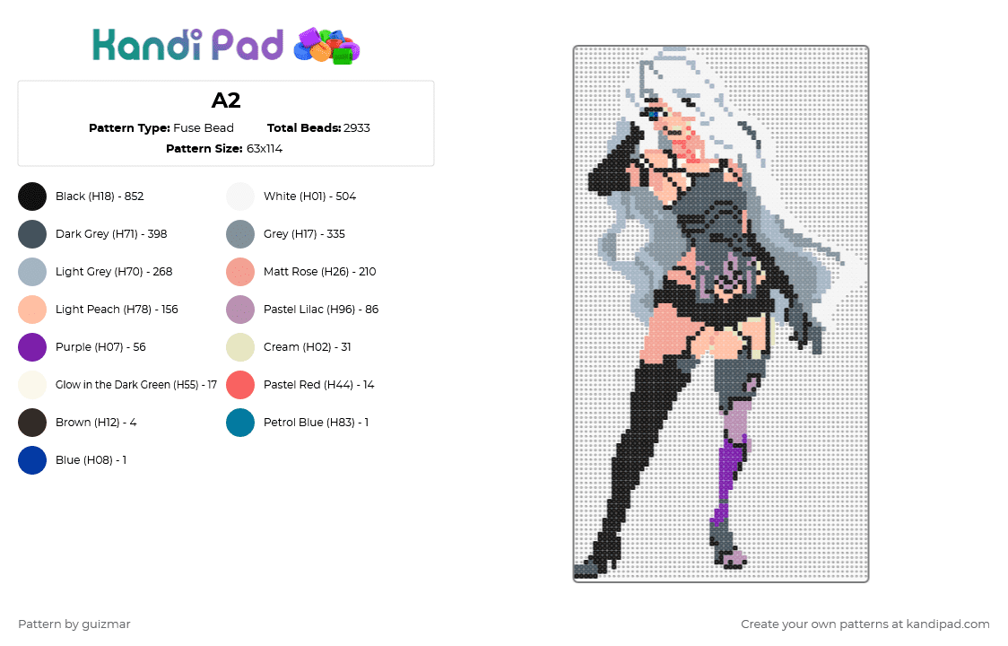 A2 - Fuse Bead Pattern by guizmar on Kandi Pad - purple,beige,pink,gray