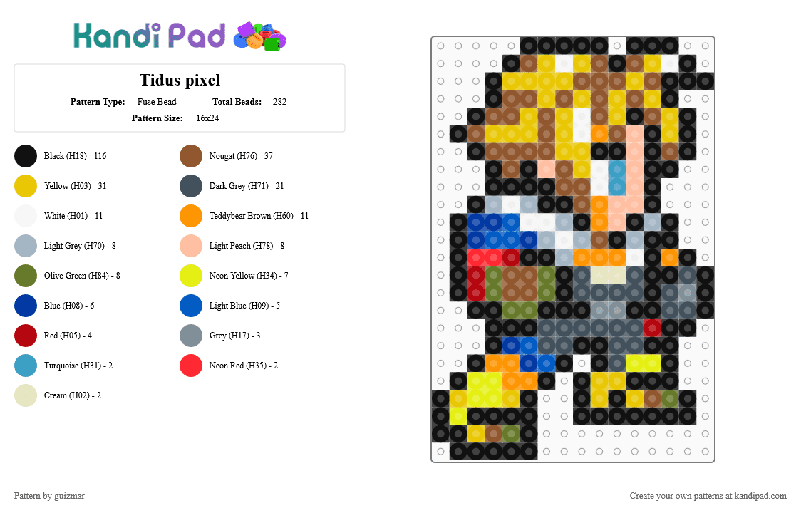 Tidus pixel - Fuse Bead Pattern by guizmar on Kandi Pad - black, purple, tan, yellow