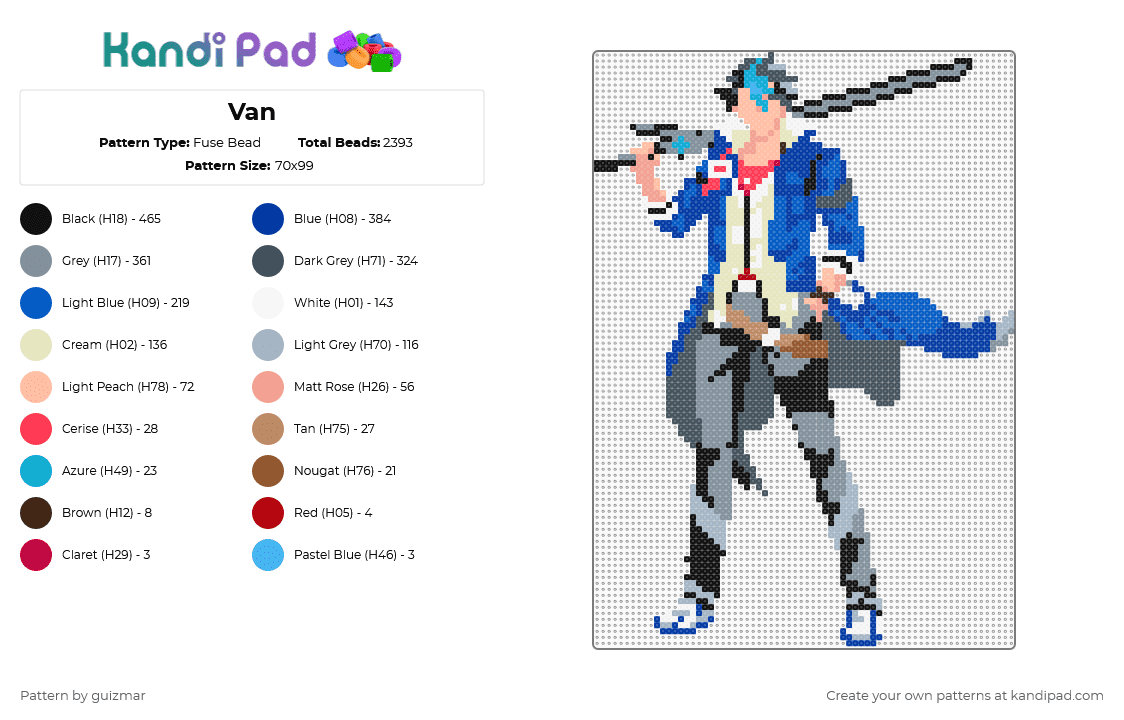 Van - Fuse Bead Pattern by guizmar on Kandi Pad - blue,gray,beige,purple