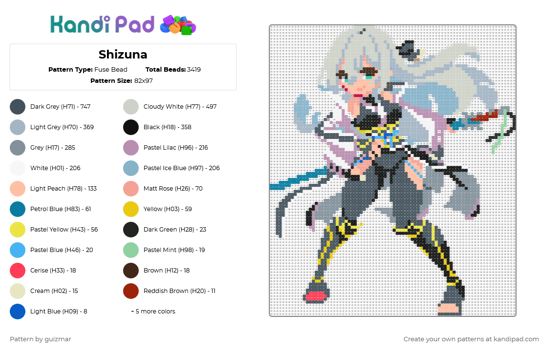 Shizuna - Fuse Bead Pattern by guizmar on Kandi Pad - purple,gray,light blue,colorful