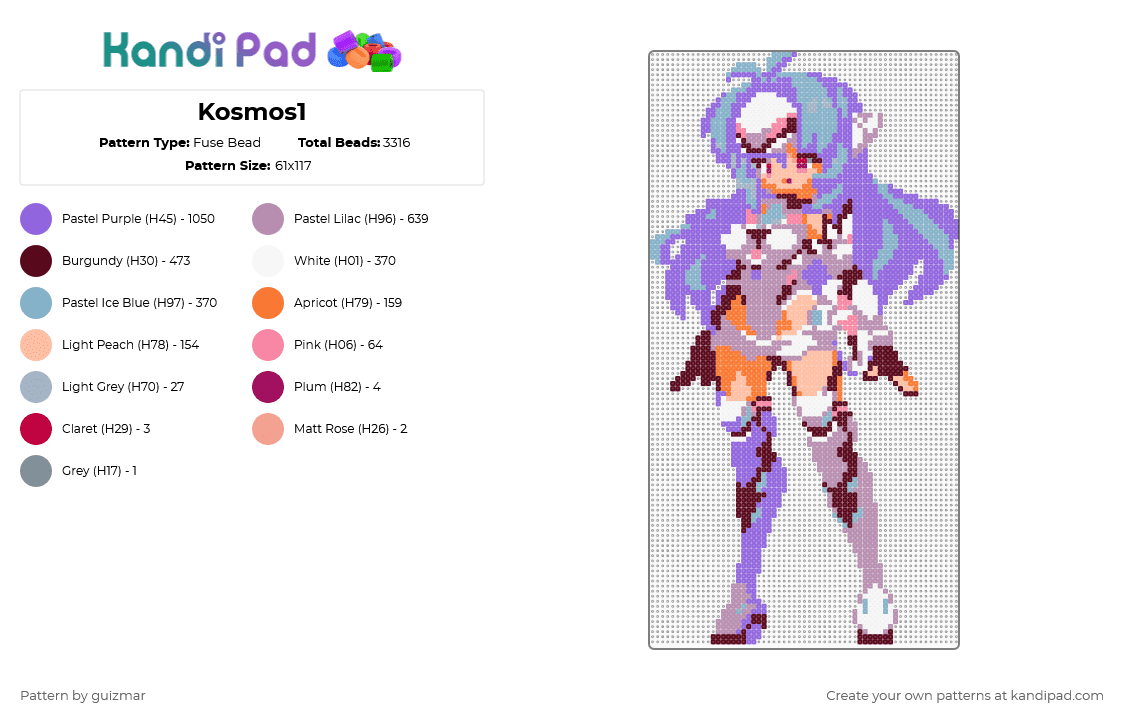 Kosmos1 - Fuse Bead Pattern by guizmar on Kandi Pad - brown,pink,light blue,purple