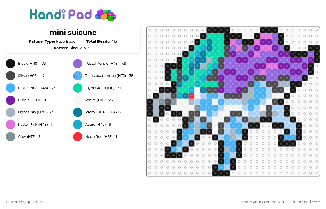 mini suicune - Fuse Bead Pattern by guizmar on Kandi Pad - pink,purple,light blue,brown