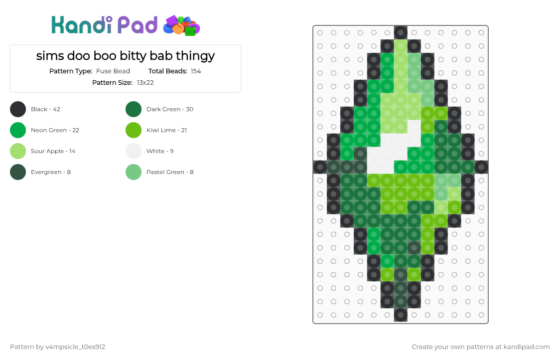 sims doo boo bitty bob thingy - Fuse Bead Pattern by v4mpsicle_t0es912 on Kandi Pad - green