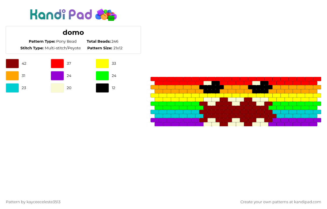 domo - Pony Bead Pattern by deleted_user_241125 on Kandi Pad - red,yellow
