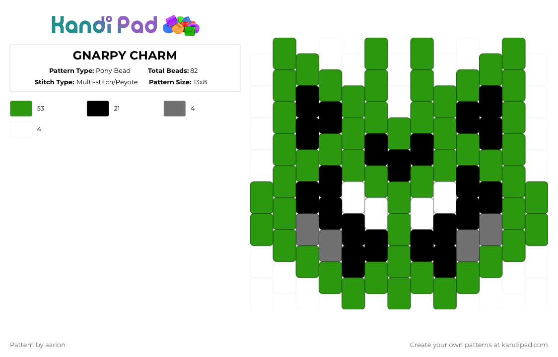 GNARPY CHARM - Pony Bead Pattern by aarion on Kandi Pad - green