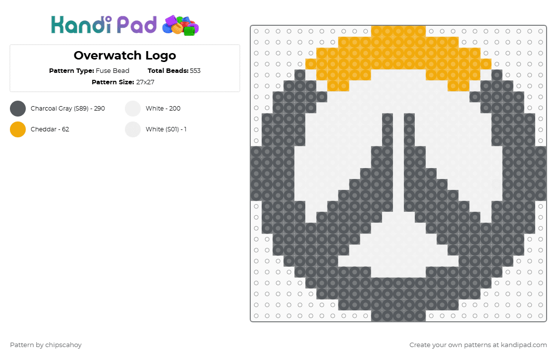 Overwatch Logo - Fuse Bead Pattern by chipscahoy on Kandi Pad - gray