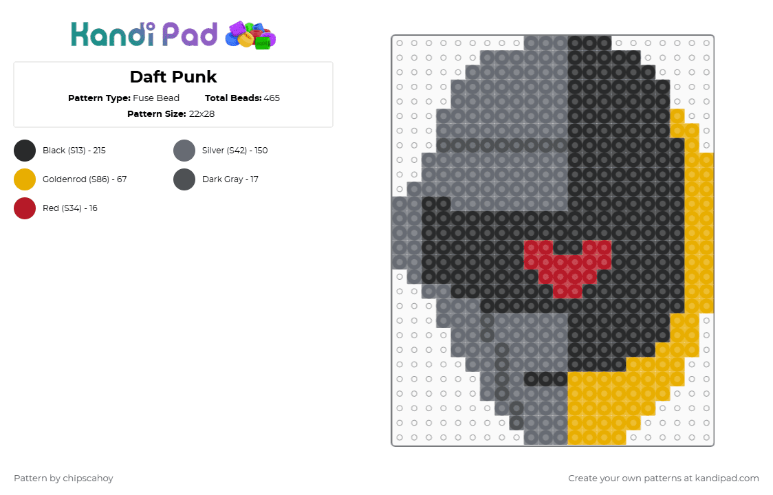 Daft Punk - Fuse Bead Pattern by chipscahoy on Kandi Pad - gray