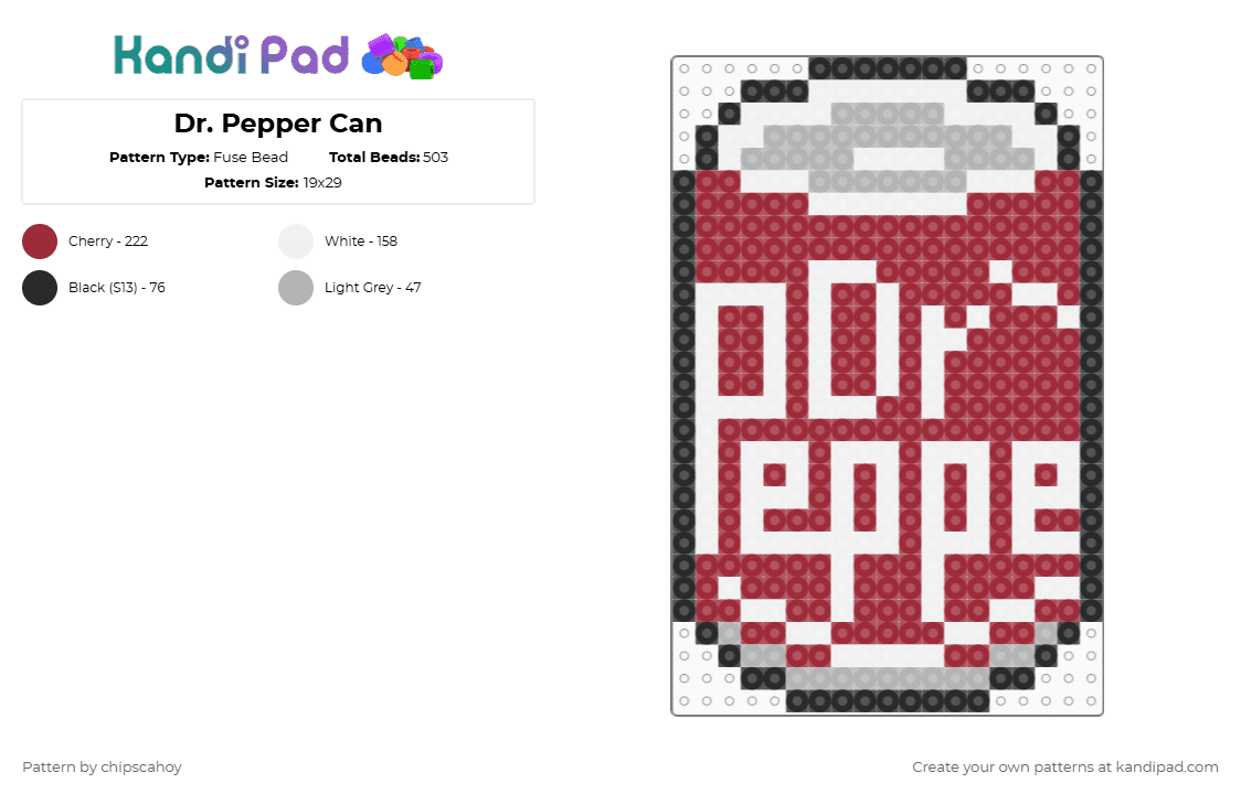 Dr. Pepper Can - Fuse Bead Pattern by chipscahoy on Kandi Pad - red