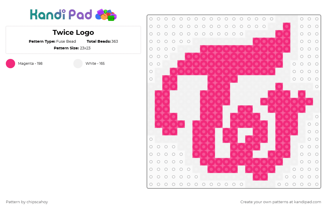 Twice Logo - Fuse Bead Pattern by chipscahoy on Kandi Pad - pink,white