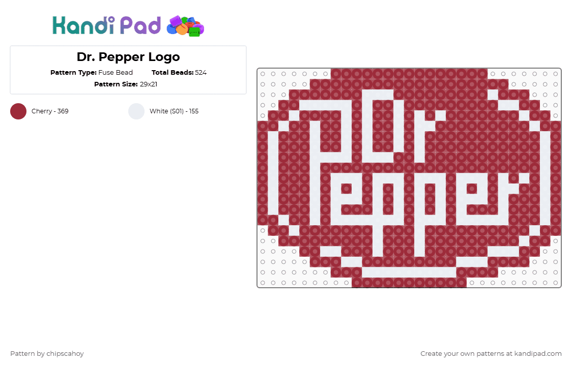 Dr. Pepper Logo - Fuse Bead Pattern by chipscahoy on Kandi Pad - white,red