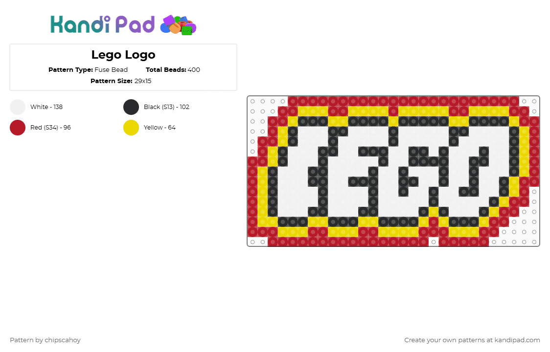 Lego Logo - Fuse Bead Pattern by chipscahoy on Kandi Pad - yellow,red
