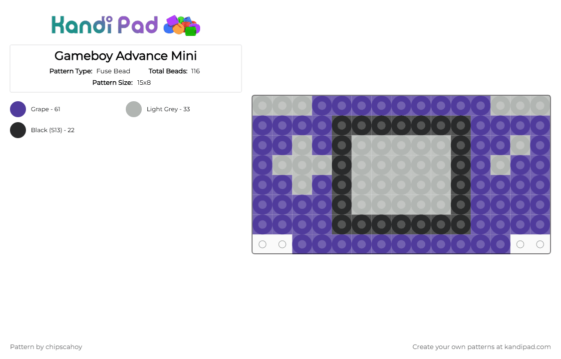 Gameboy Advance Mini - Fuse Bead Pattern by chipscahoy on Kandi Pad - beige, purple