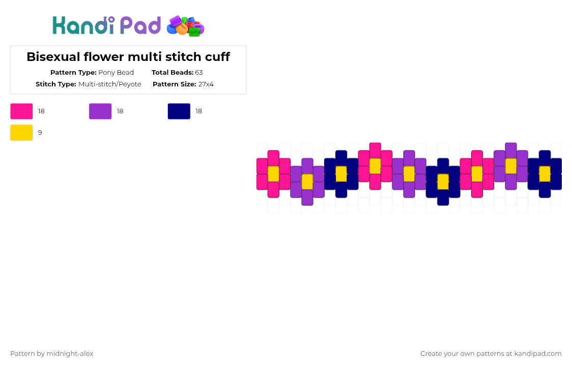 Bisexual flower multi stitch cuff - Pony Bead Pattern by midnight-alex on Kandi Pad - purple