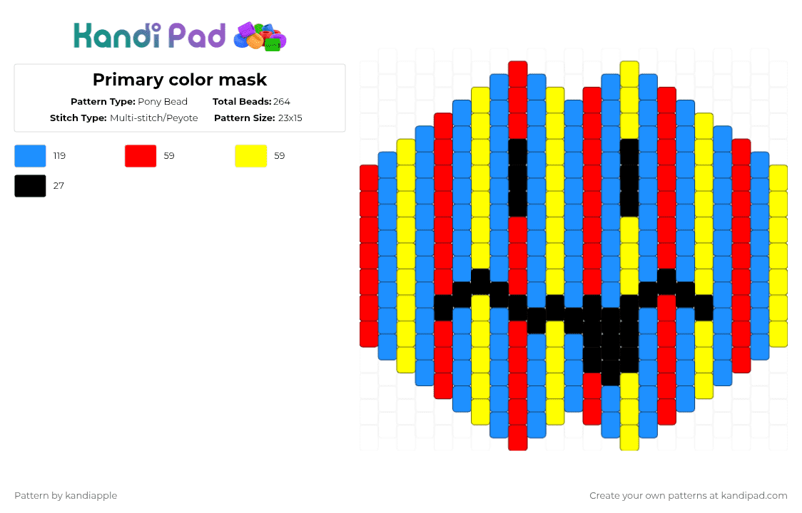 Primary color mask - Pony Bead Pattern by kandiapple on Kandi Pad - light blue