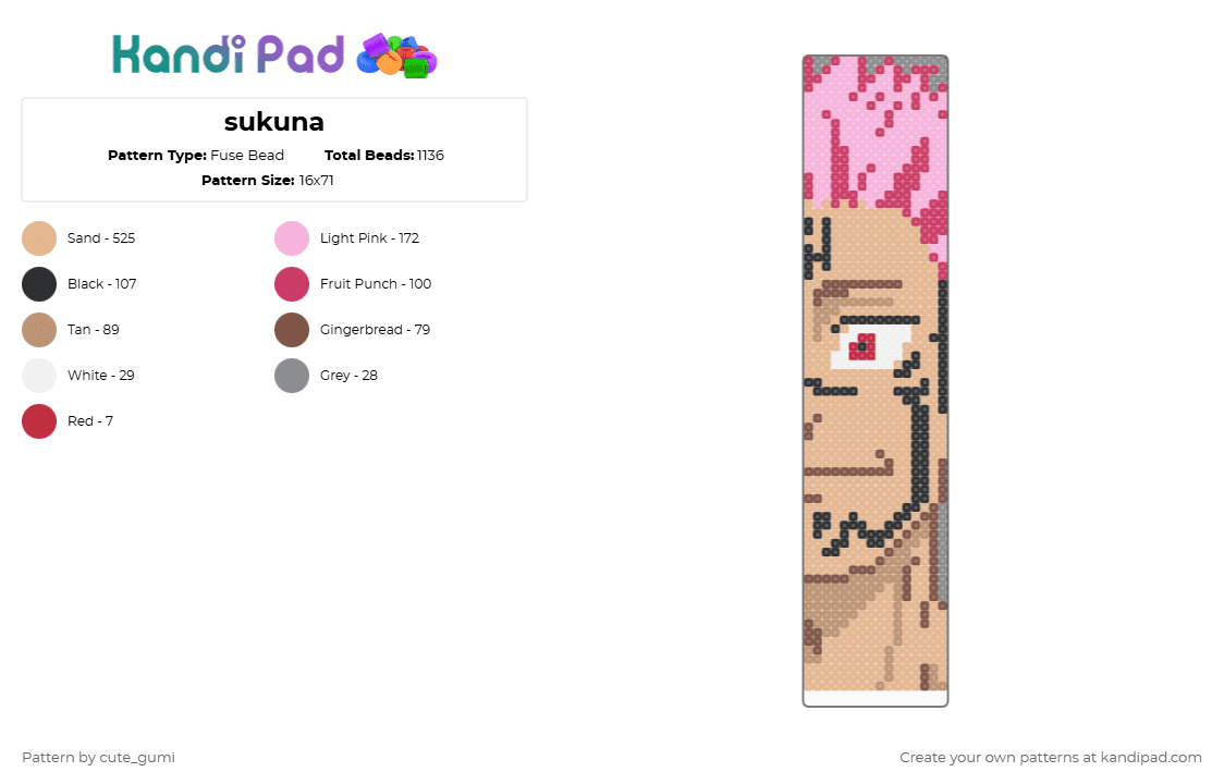 sukuna - Fuse Bead Pattern by cute_gumi on Kandi Pad - beige, pink