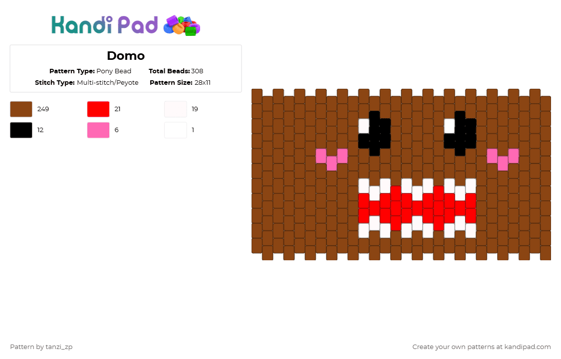Domo - Pony Bead Pattern by tanzi_zp on Kandi Pad - domo,character,red