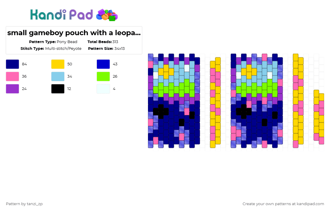 small gameboy pouch with a leopard print? - Pony Bead Pattern by tanzi_zp on Kandi Pad - purple,small,pouch,gameboy,console,game,electronics,leopard print