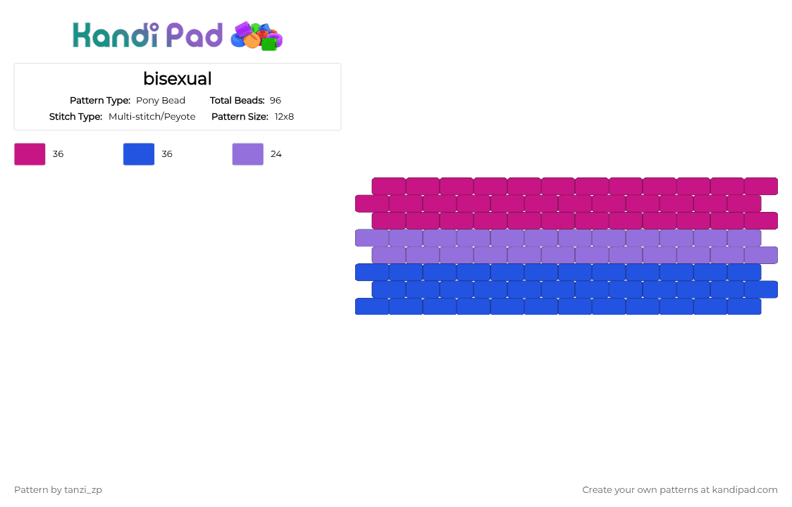 bisexual - Pony Bead Pattern by tanzi_zp on Kandi Pad - pink,blue