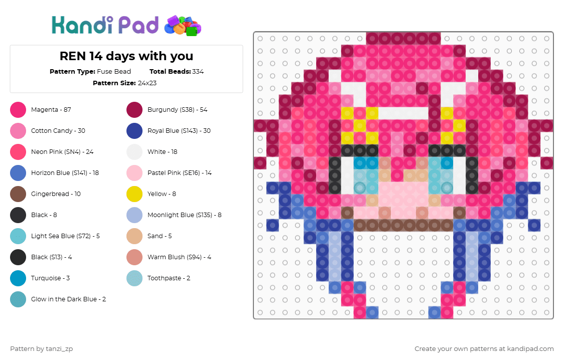 REN 14 days with you - Fuse Bead Pattern by tanzi_zp on Kandi Pad - 14dayswithyou, 14dwy, guy, pink, ren, visualnovel, yippe