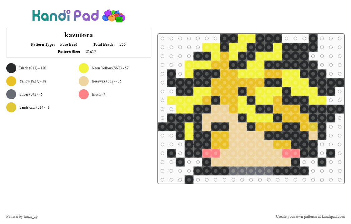 kazutora - Fuse Bead Pattern by tanzi_zp on Kandi Pad - yellow,beige