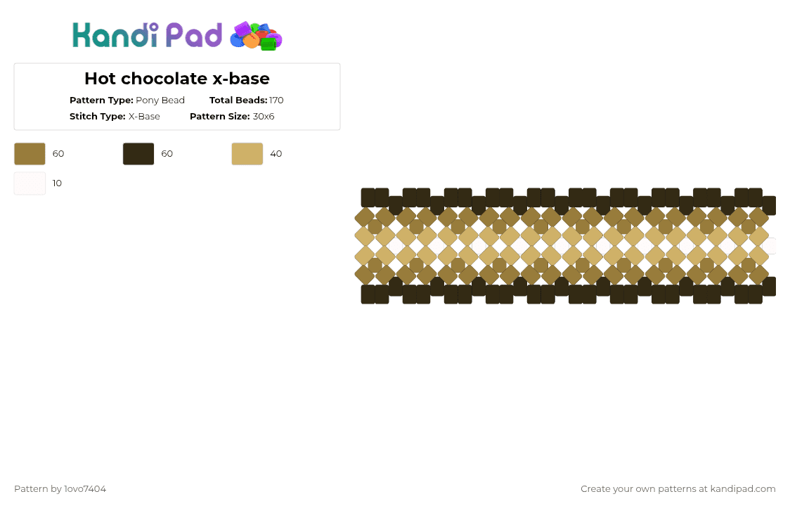 Hot chocolate x-base - Pony Bead Pattern by 1ovo7404 on Kandi Pad - gold,brown