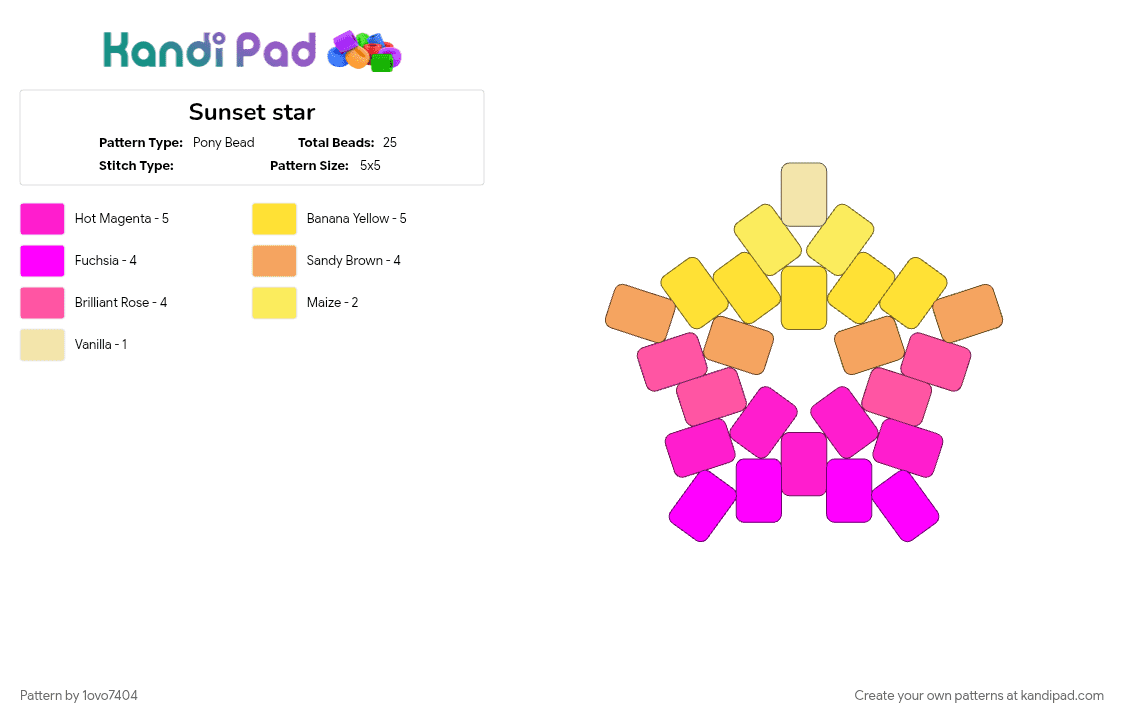 Sunset star - Pony Bead Pattern by 1ovo7404 on Kandi Pad - pink, yellow