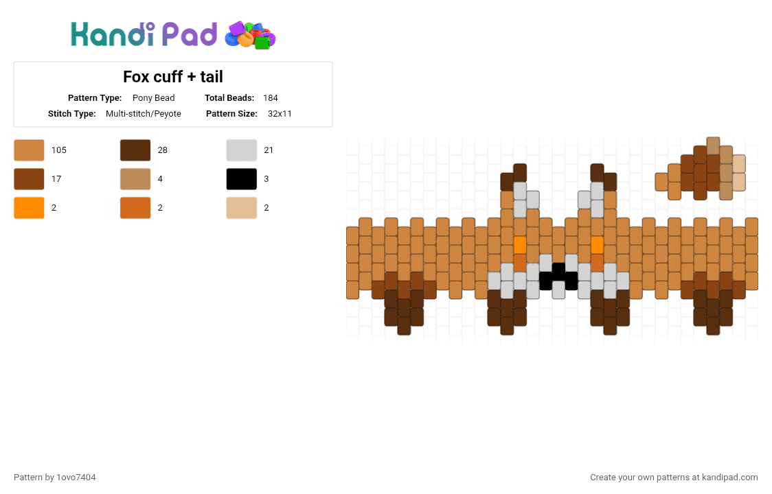 Fox cuff + tail - Pony Bead Pattern by 1ovo7404 on Kandi Pad - orange