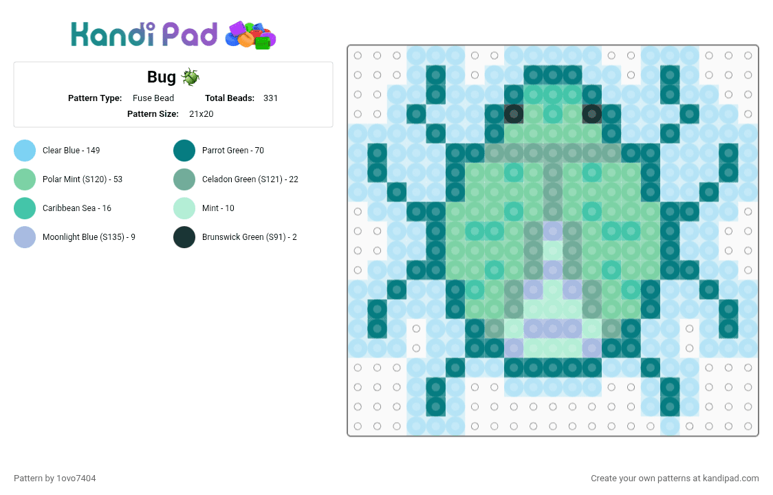 Bug 🪲 - Fuse Bead Pattern by 1ovo7404 on Kandi Pad - teal,light blue