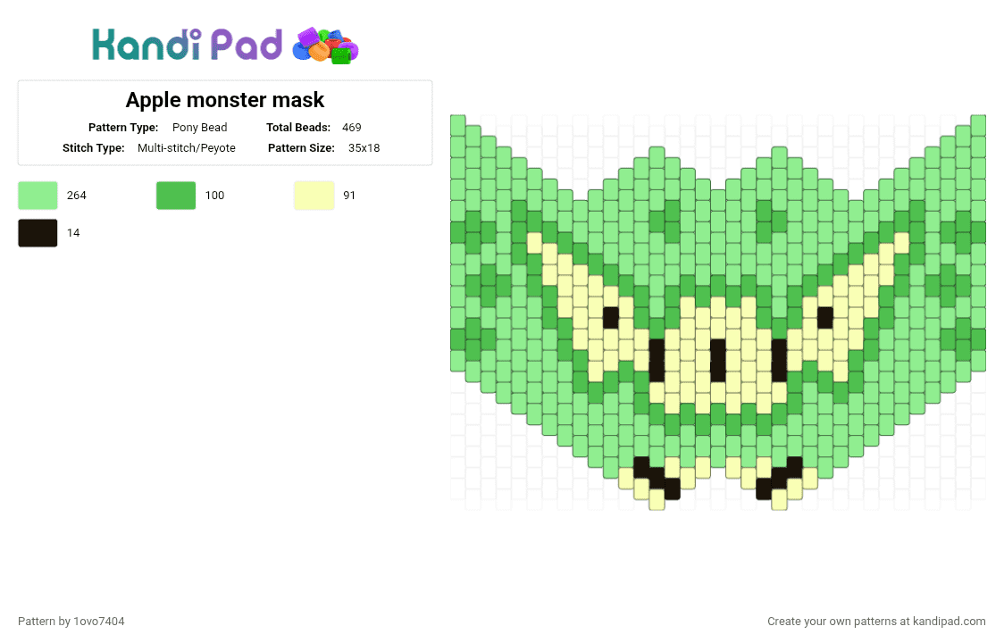 Apple monster mask - Pony Bead Pattern by 1ovo7404 on Kandi Pad - teal