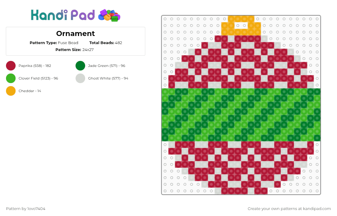 Ornament - Fuse Bead Pattern by 1ovo7404 on Kandi Pad - red,green,cotdchristmas2025