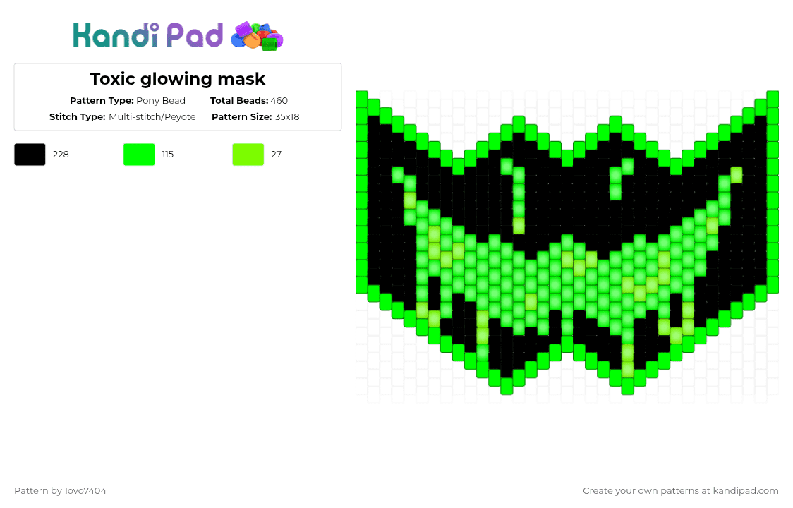 Toxic glowing mask - Pony Bead Pattern by 1ovo7404 on Kandi Pad - green,black