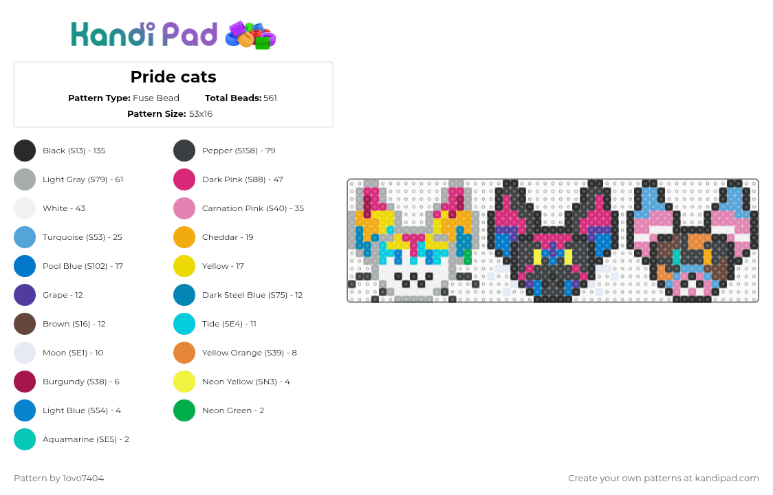 Pride cats - Fuse Bead Pattern by 1ovo7404 on Kandi Pad - 