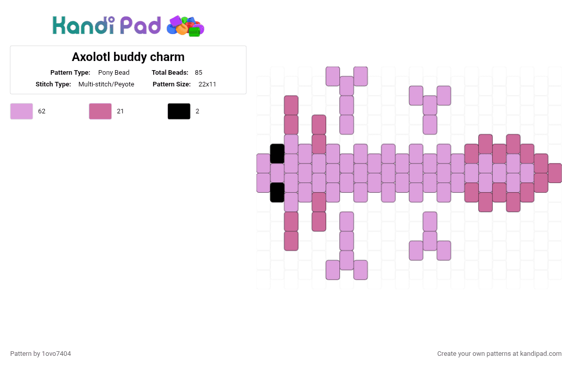 Axolotl buddy charm - Pony Bead Pattern by 1ovo7404 on Kandi Pad - pink