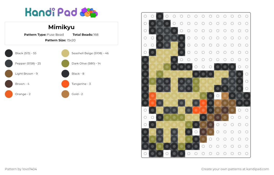 Mimikyu - Fuse Bead Pattern by 1ovo7404 on Kandi Pad - black,beige