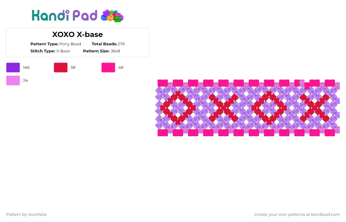 XOXO X-base - Pony Bead Pattern by 1ovo7404 on Kandi Pad - purple