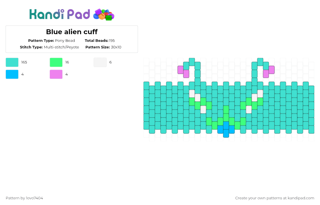 Blue alien cuff - Pony Bead Pattern by 1ovo7404 on Kandi Pad - light blue