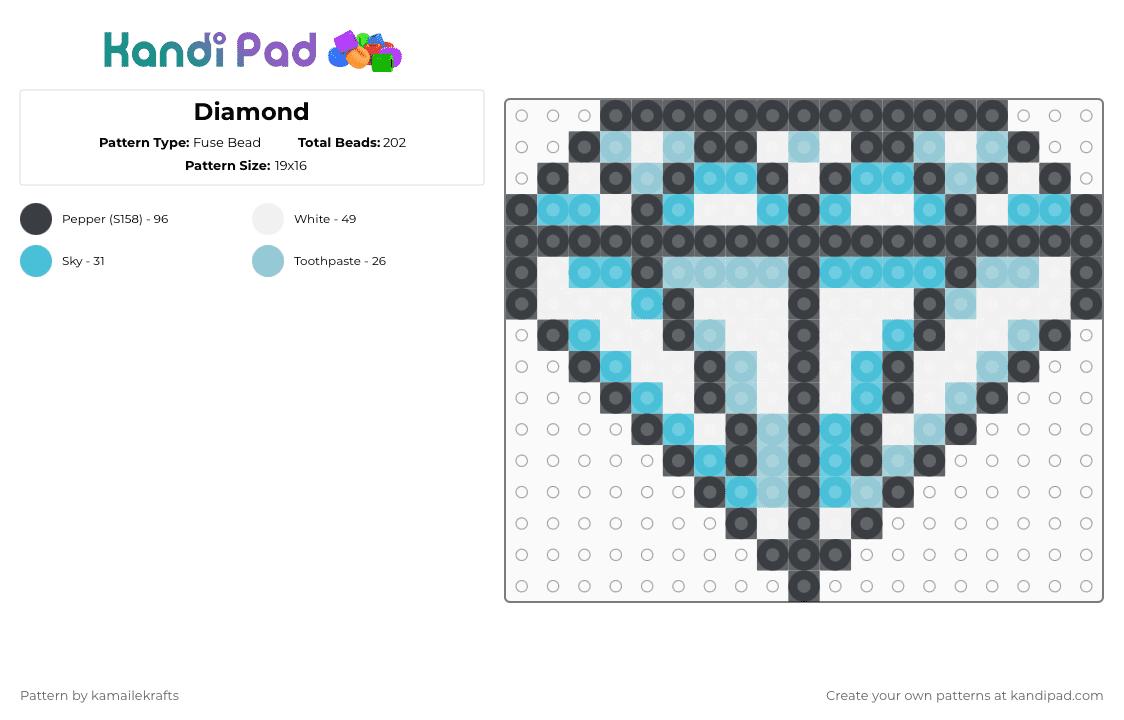 Diamond - Fuse Bead Pattern by kamailekrafts on Kandi Pad - white,light blue