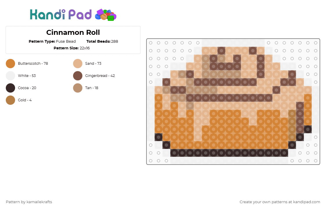 Cinnamon Roll - Fuse Bead Pattern by kamailekrafts on Kandi Pad - orange,beige,food