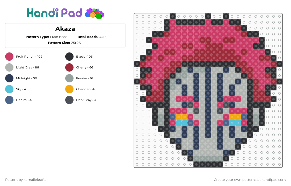 Akaza - Fuse Bead Pattern by kamailekrafts on Kandi Pad - red,pink,purple,beige,demonslayer