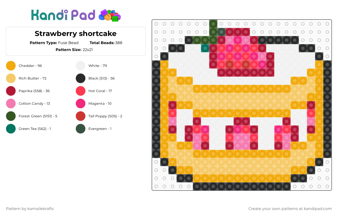 Strawberry shortcake - Fuse Bead Pattern by kamailekrafts on Kandi Pad - orange,red,yellow,food