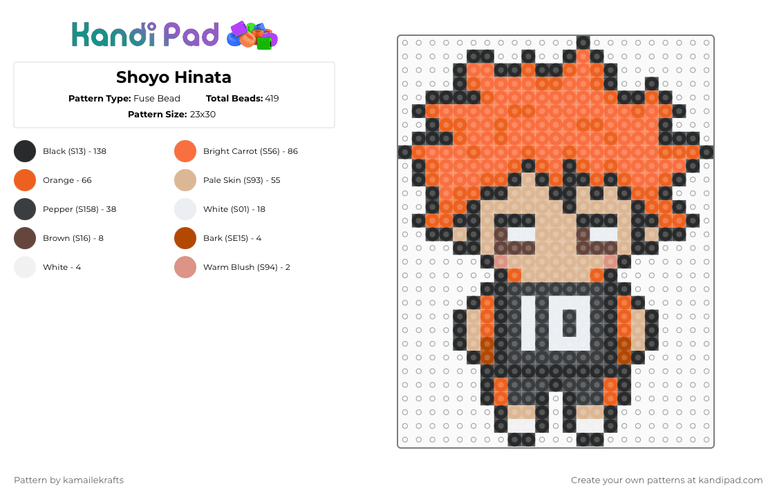 Shoyo Hinata - Fuse Bead Pattern by kamailekrafts on Kandi Pad - orange,beige,haikyuu,volleyball,anime,hinata