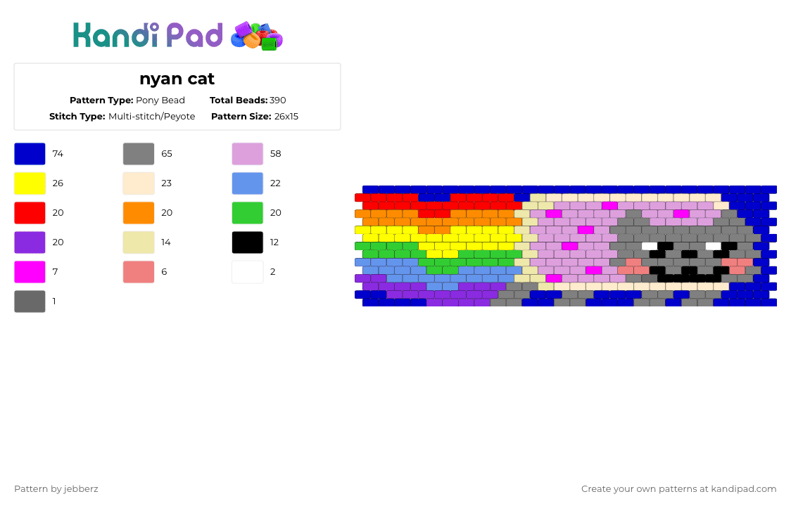 nyan cat - Pony Bead Pattern by jebberz on Kandi Pad - purple,yellow,pink,gray,cuff,nyan,cat