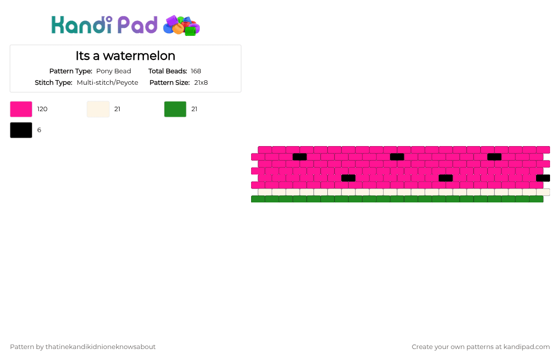 Its a watermelon - Pony Bead Pattern by thatinekandikidnioneknowsabout on Kandi Pad - pink