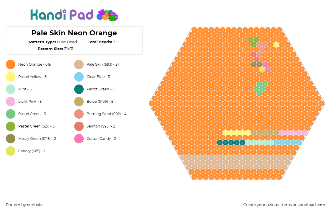 Pale Skin Neon Orange - Fuse Bead Pattern by erinbain on Kandi Pad - hexagon