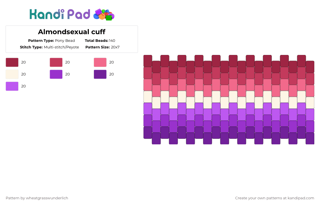Almondsexual cuff - Pony Bead Pattern by wheatgrasswunderlich on Kandi Pad - red,purple,pride,almondsexual