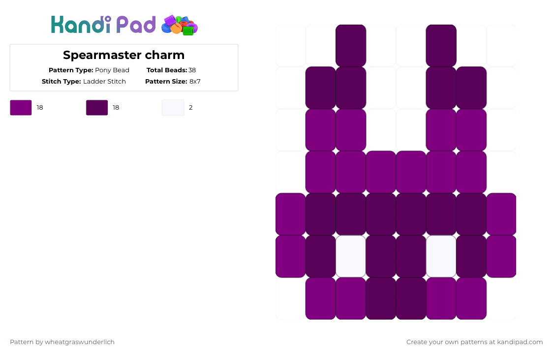 Spearmaster charm - Pony Bead Pattern by wheatgrasswunderlich on Kandi Pad - pink,rain world,spearmaster,purple,slugcat,slug cat,charm,magenta,rainworld